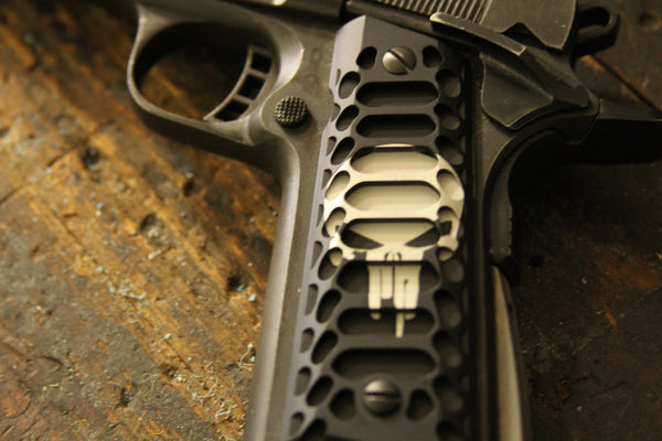 Full Size 1911 Grips – Punisher Skull, Glow In The Dark – 3D Printed For Colts, Etc.